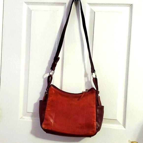 Aurielle Two Tone Leather Utility Multi-pocket Shoulder Bag Boho Retro - Picture 1 of 10